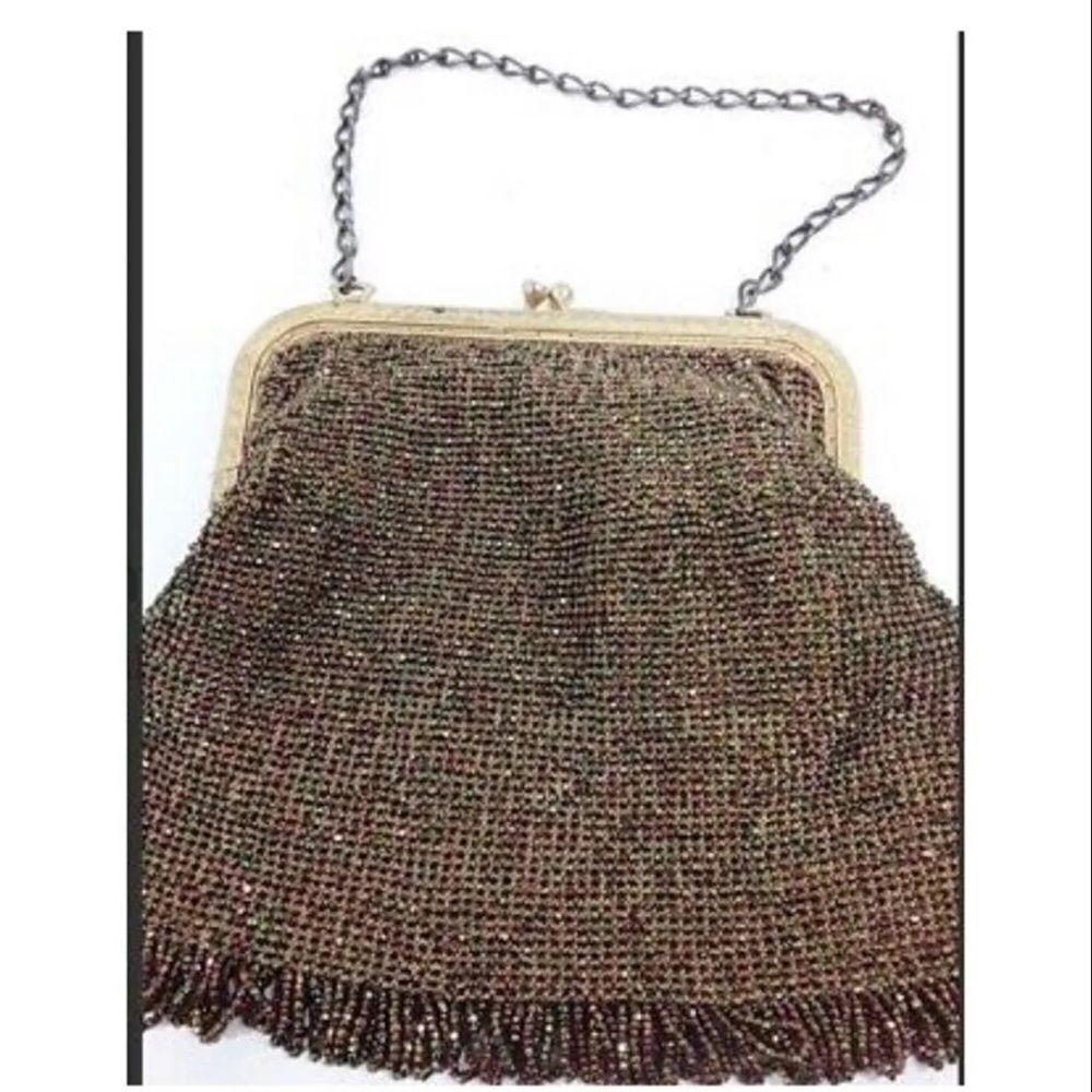Vintage Fine Needlepoint Evening Bag Beaded Frame Tapestry Handbag
